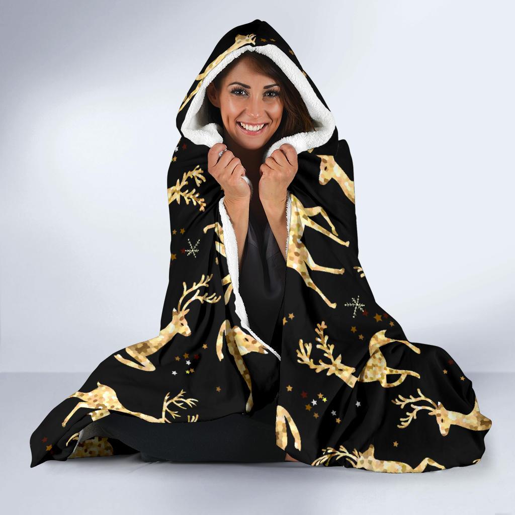 Deer Gold Pattern Hooded Blanket-JTAMIGO.COM