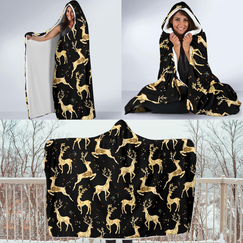 Deer Gold Pattern Hooded Blanket-JTAMIGO.COM