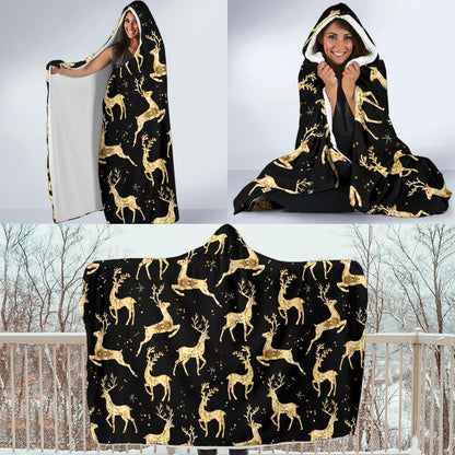 Deer Gold Pattern Hooded Blanket-JTAMIGO.COM