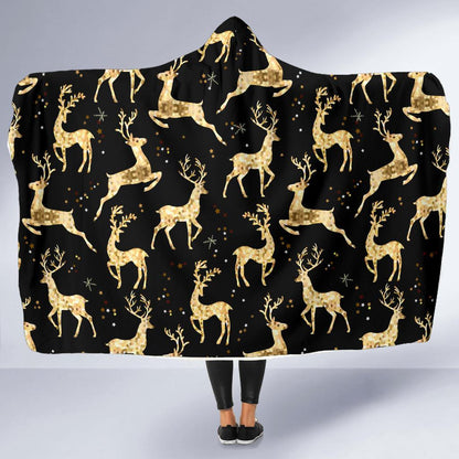 Deer Gold Pattern Hooded Blanket-JTAMIGO.COM