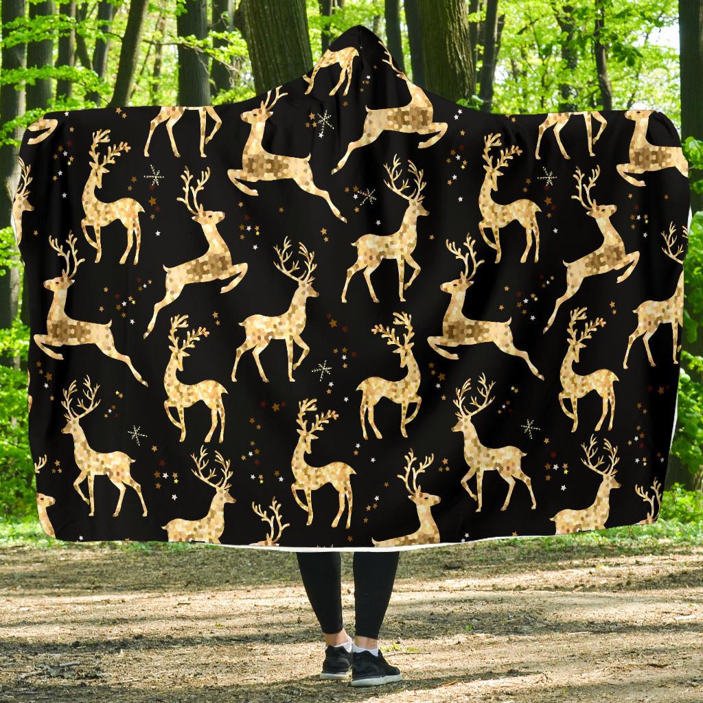 Deer Gold Pattern Hooded Blanket-JTAMIGO.COM