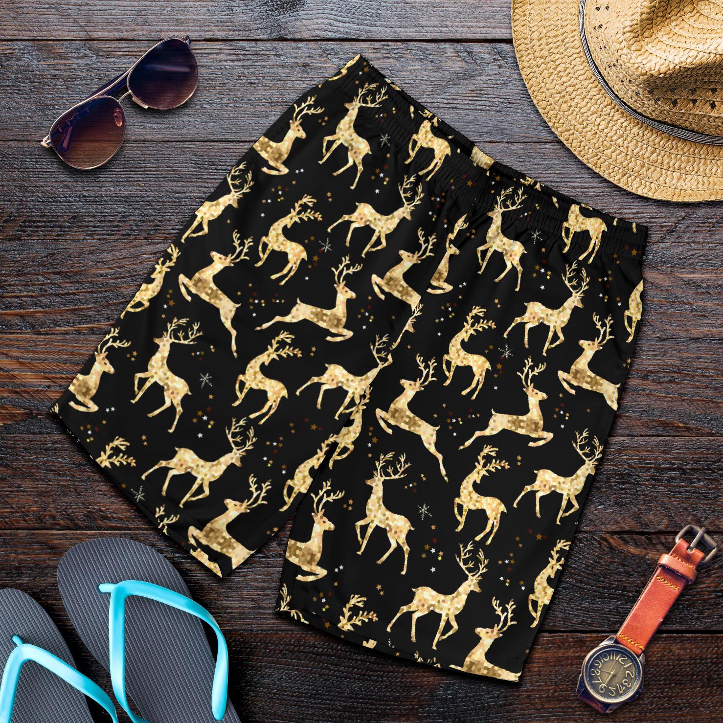 Deer Gold Pattern Mens Shorts-JTAMIGO.COM