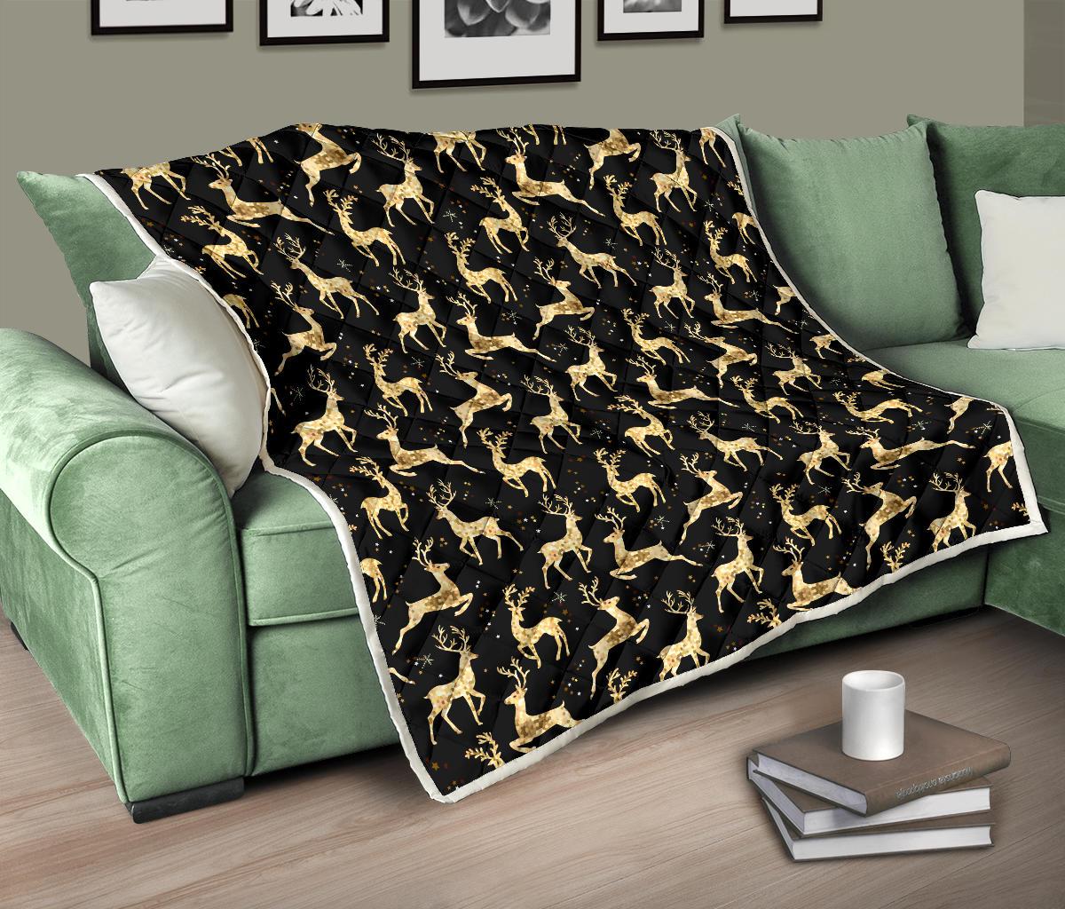 Deer Gold Pattern Premium Quilt-JTAMIGO.COM