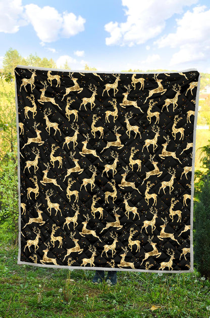 Deer Gold Pattern Premium Quilt-JTAMIGO.COM