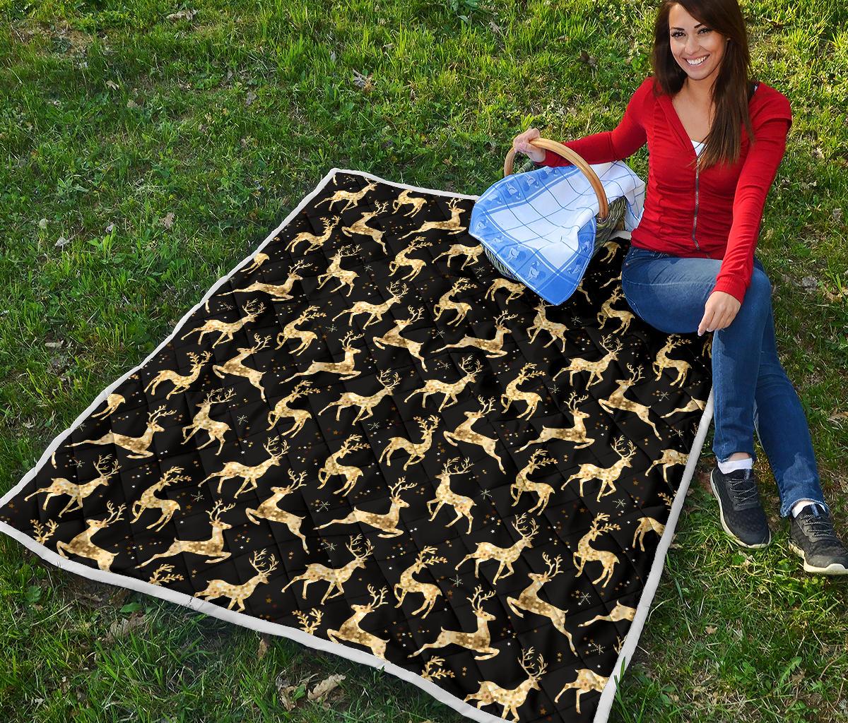 Deer Gold Pattern Premium Quilt-JTAMIGO.COM
