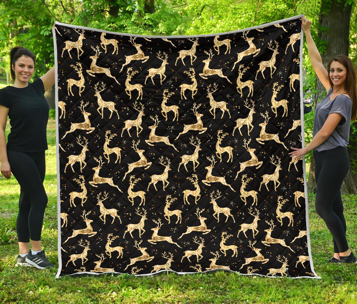 Deer Gold Pattern Premium Quilt-JTAMIGO.COM
