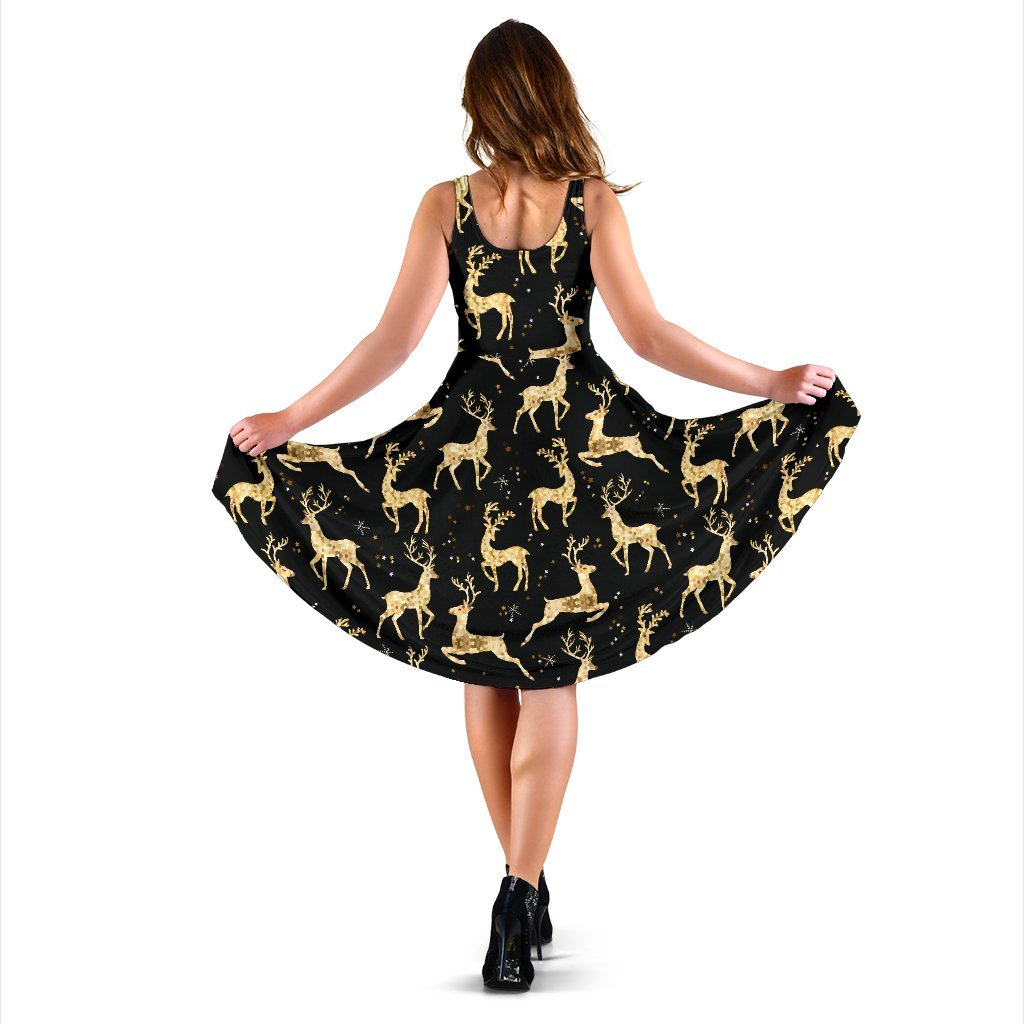 Deer Gold Pattern Sleeveless Dress