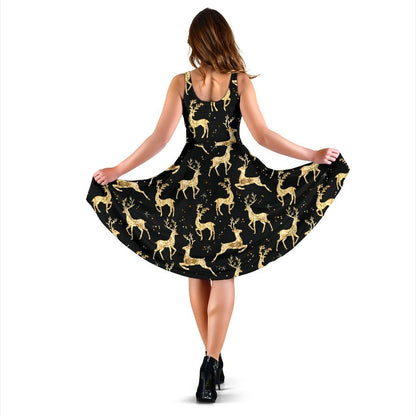 Deer Gold Pattern Sleeveless Dress