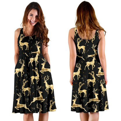 Deer Gold Pattern Sleeveless Dress