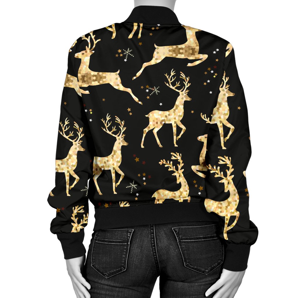 Deer Gold Pattern Women Casual Bomber Jacket