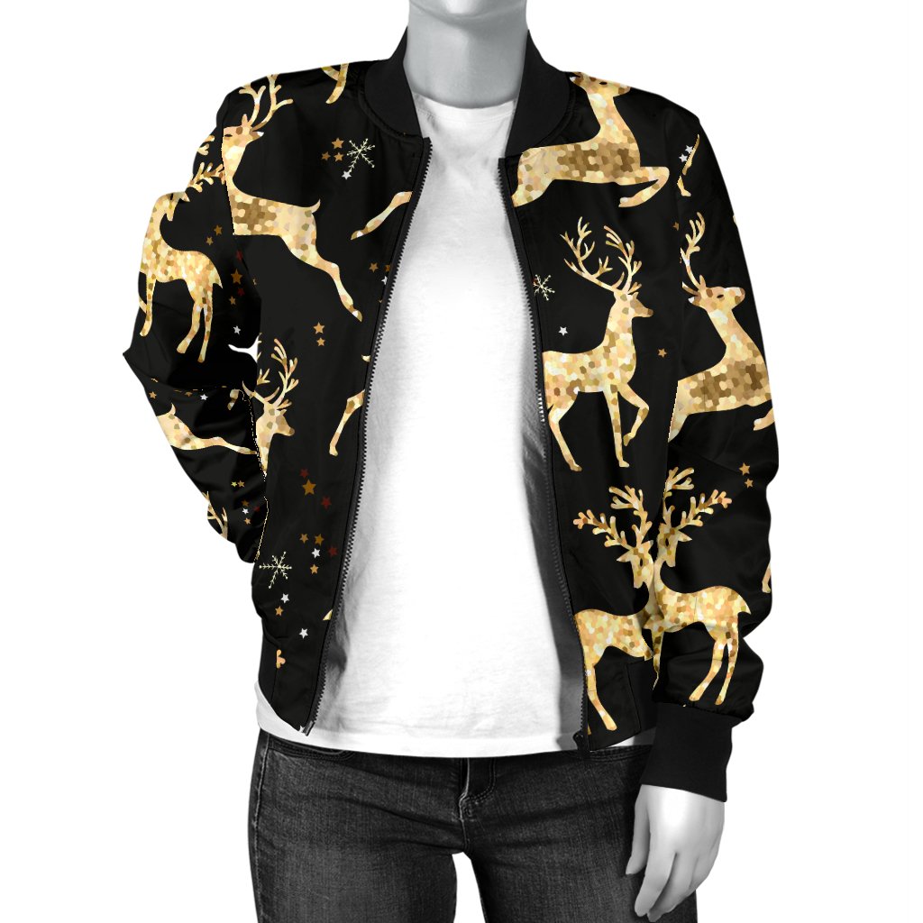 Deer Gold Pattern Women Casual Bomber Jacket