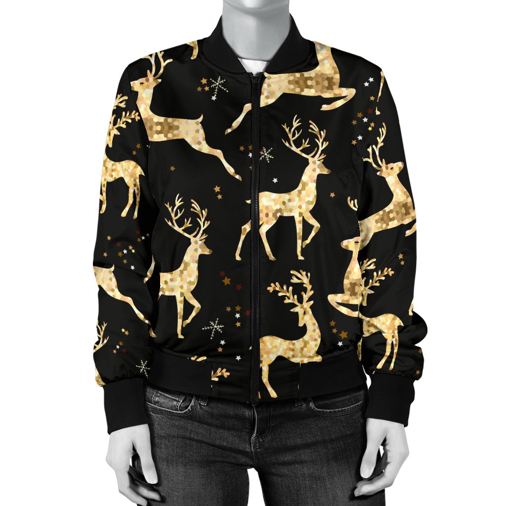 Deer Gold Pattern Women Casual Bomber Jacket