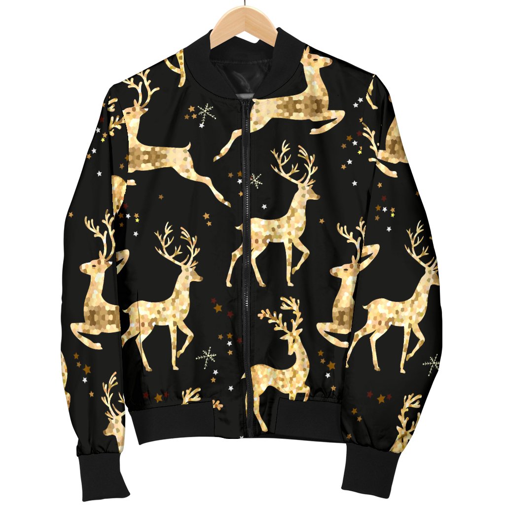 Deer Gold Pattern Women Casual Bomber Jacket