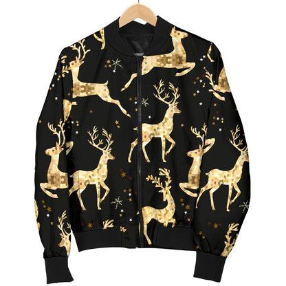 Deer Gold Pattern Women Casual Bomber Jacket