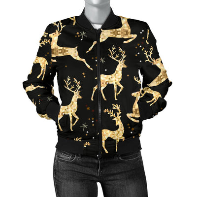Deer Gold Pattern Women Casual Bomber Jacket