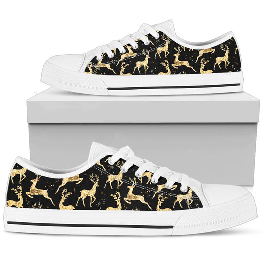Deer Gold Pattern Women Low Top Shoes