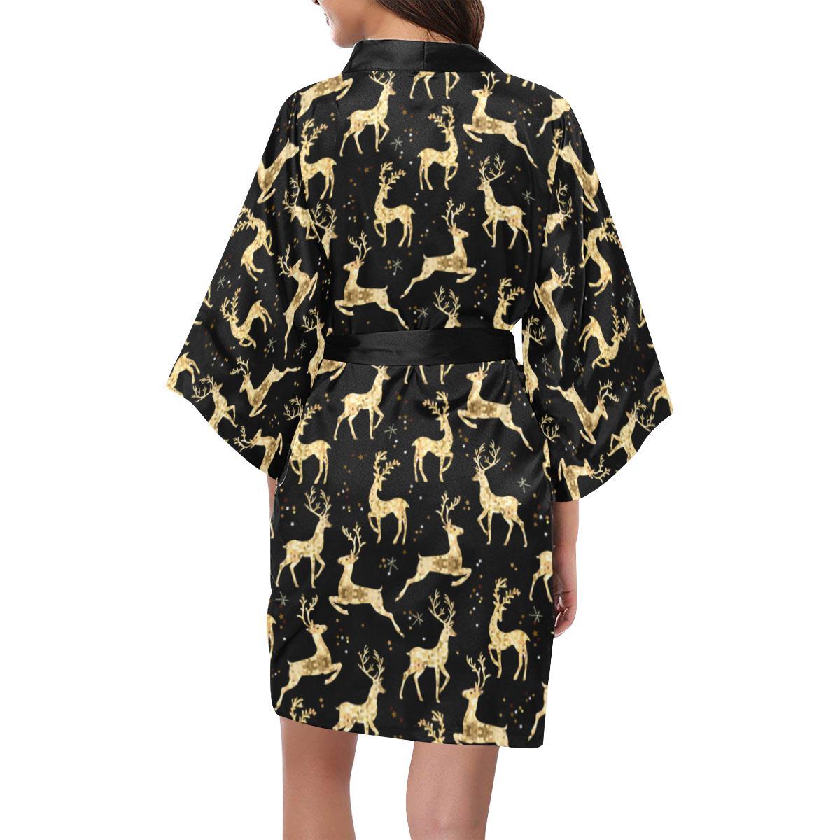 Deer Gold Pattern Women Short Kimono Robe