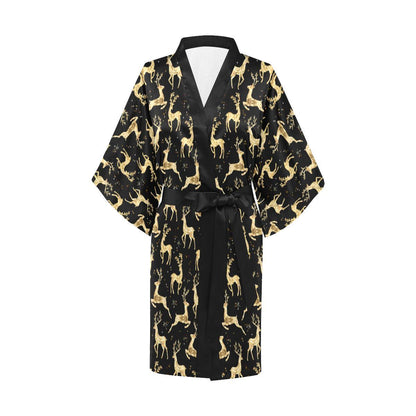 Deer Gold Pattern Women Short Kimono Robe