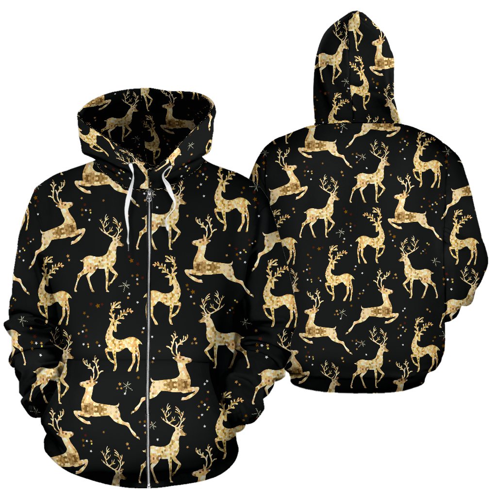 Deer Gold Pattern Zip Up Hoodie
