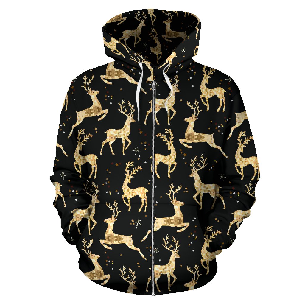 Deer Gold Pattern Zip Up Hoodie