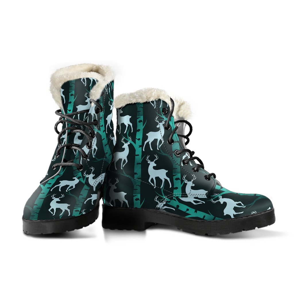 Deer Jungle Print Pattern Faux Fur Leather Boots-JTAMIGO.COM