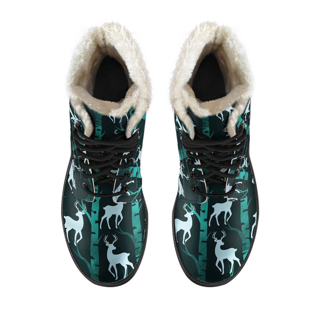 Deer Jungle Print Pattern Faux Fur Leather Boots-JTAMIGO.COM
