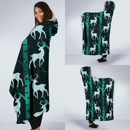 Deer Jungle Print Pattern Hooded Blanket-JTAMIGO.COM