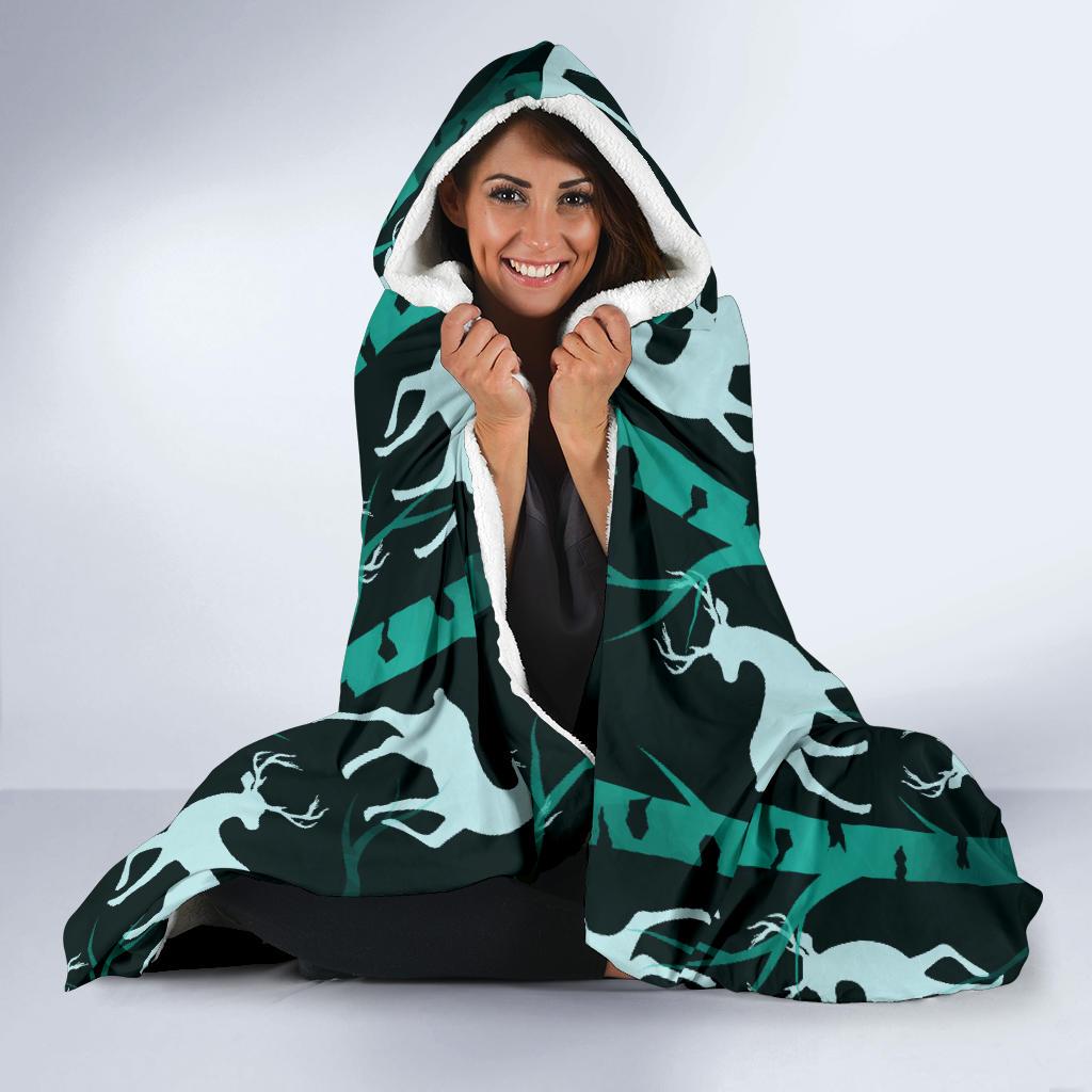 Deer Jungle Print Pattern Hooded Blanket-JTAMIGO.COM