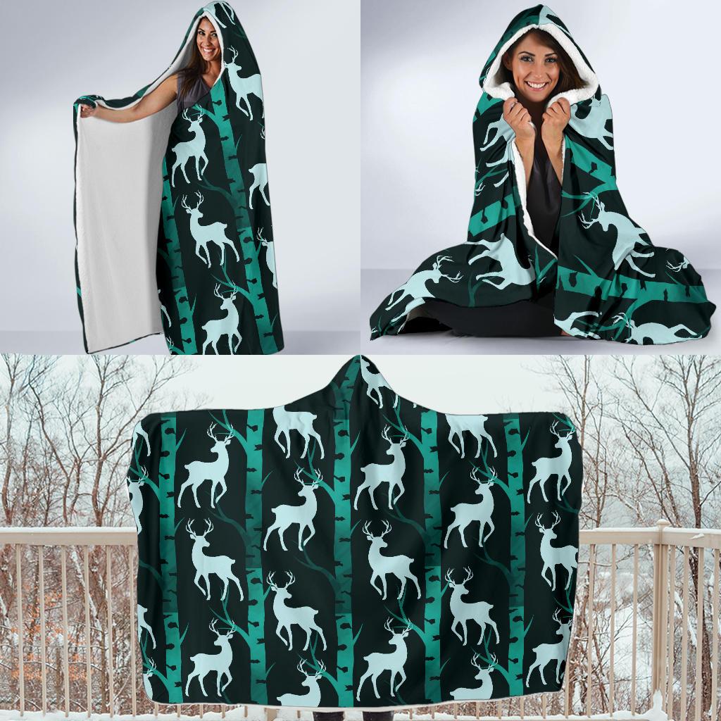 Deer Jungle Print Pattern Hooded Blanket-JTAMIGO.COM