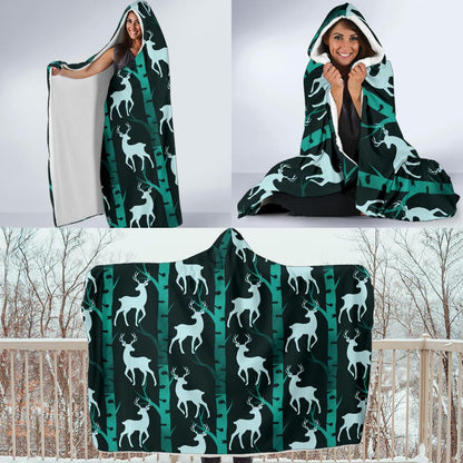 Deer Jungle Print Pattern Hooded Blanket-JTAMIGO.COM