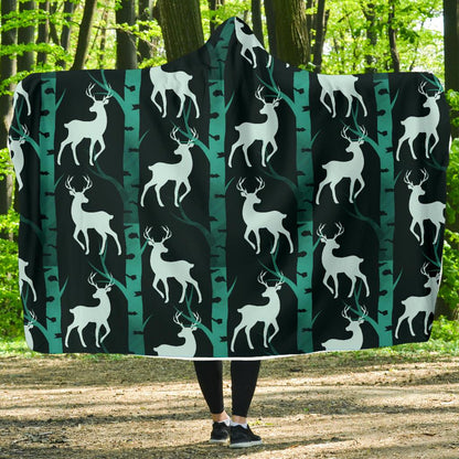Deer Jungle Print Pattern Hooded Blanket-JTAMIGO.COM