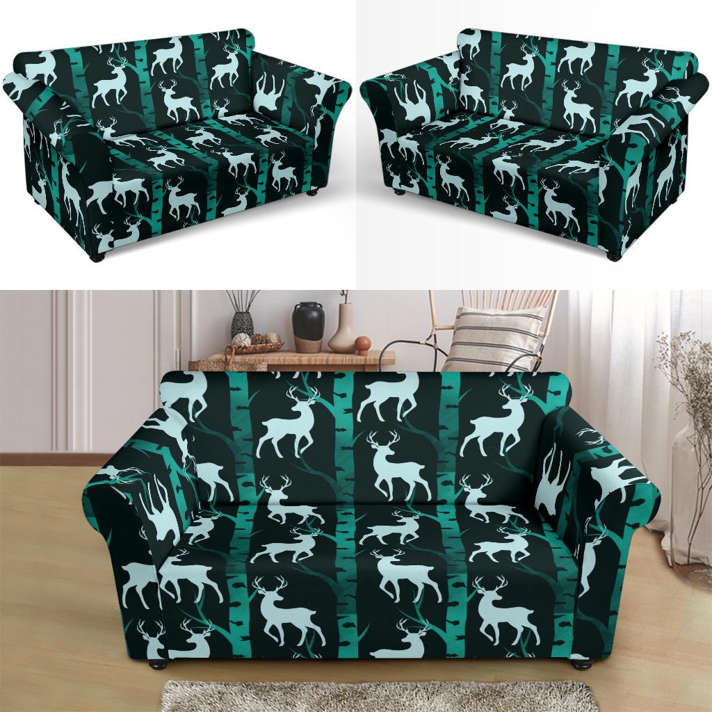 Deer Jungle Print Pattern Loveseat Slipcover-JTAMIGO.COM