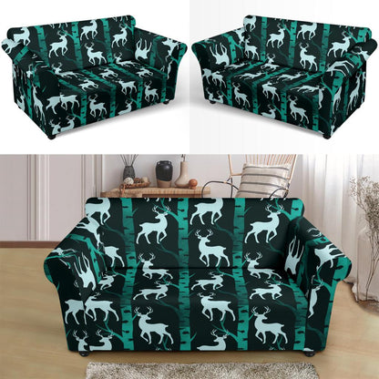 Deer Jungle Print Pattern Loveseat Slipcover-JTAMIGO.COM