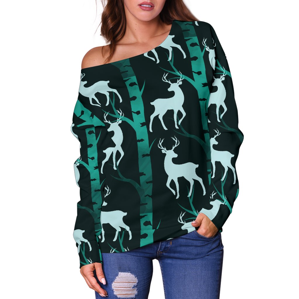 Deer Jungle Print Pattern Off Shoulder Sweatshirt