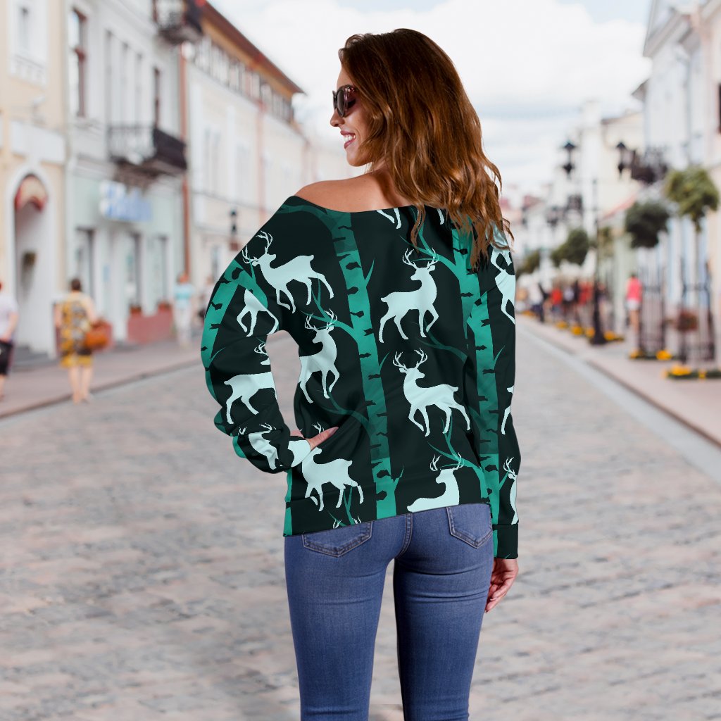Deer Jungle Print Pattern Off Shoulder Sweatshirt