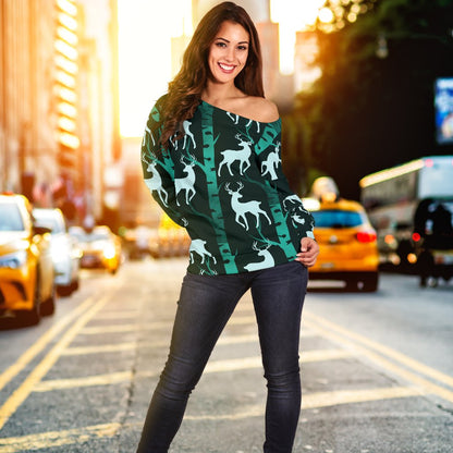 Deer Jungle Print Pattern Off Shoulder Sweatshirt