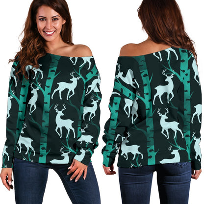 Deer Jungle Print Pattern Off Shoulder Sweatshirt