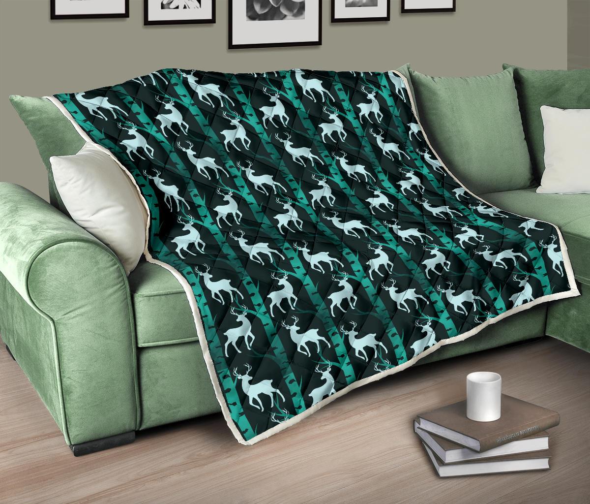 Deer Jungle Print Pattern Premium Quilt-JTAMIGO.COM