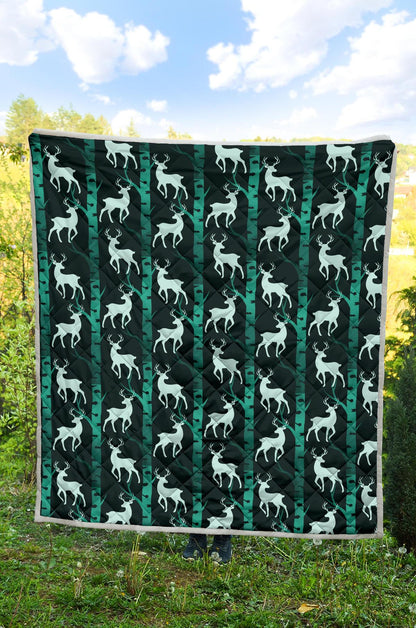 Deer Jungle Print Pattern Premium Quilt-JTAMIGO.COM