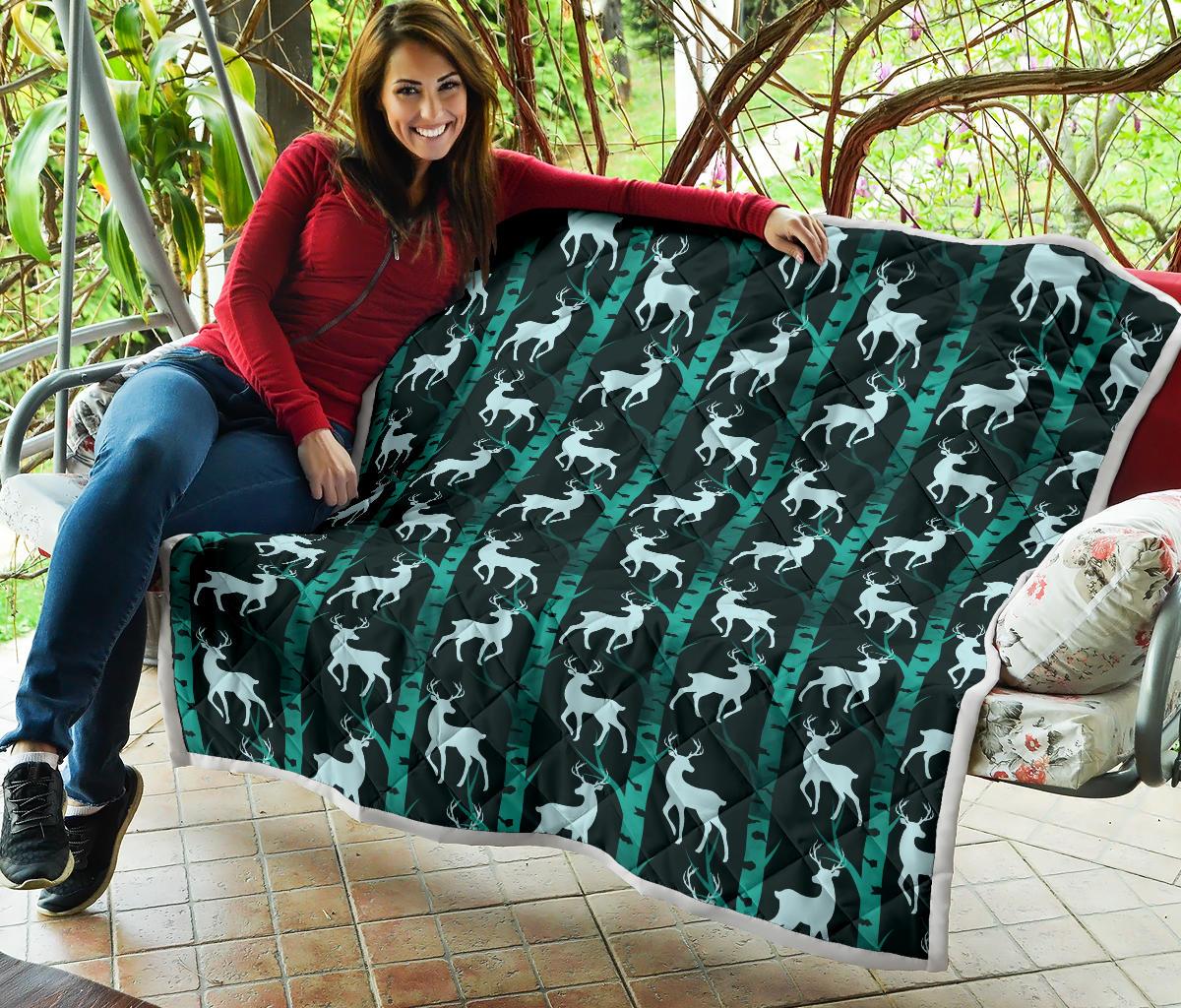 Deer Jungle Print Pattern Premium Quilt-JTAMIGO.COM