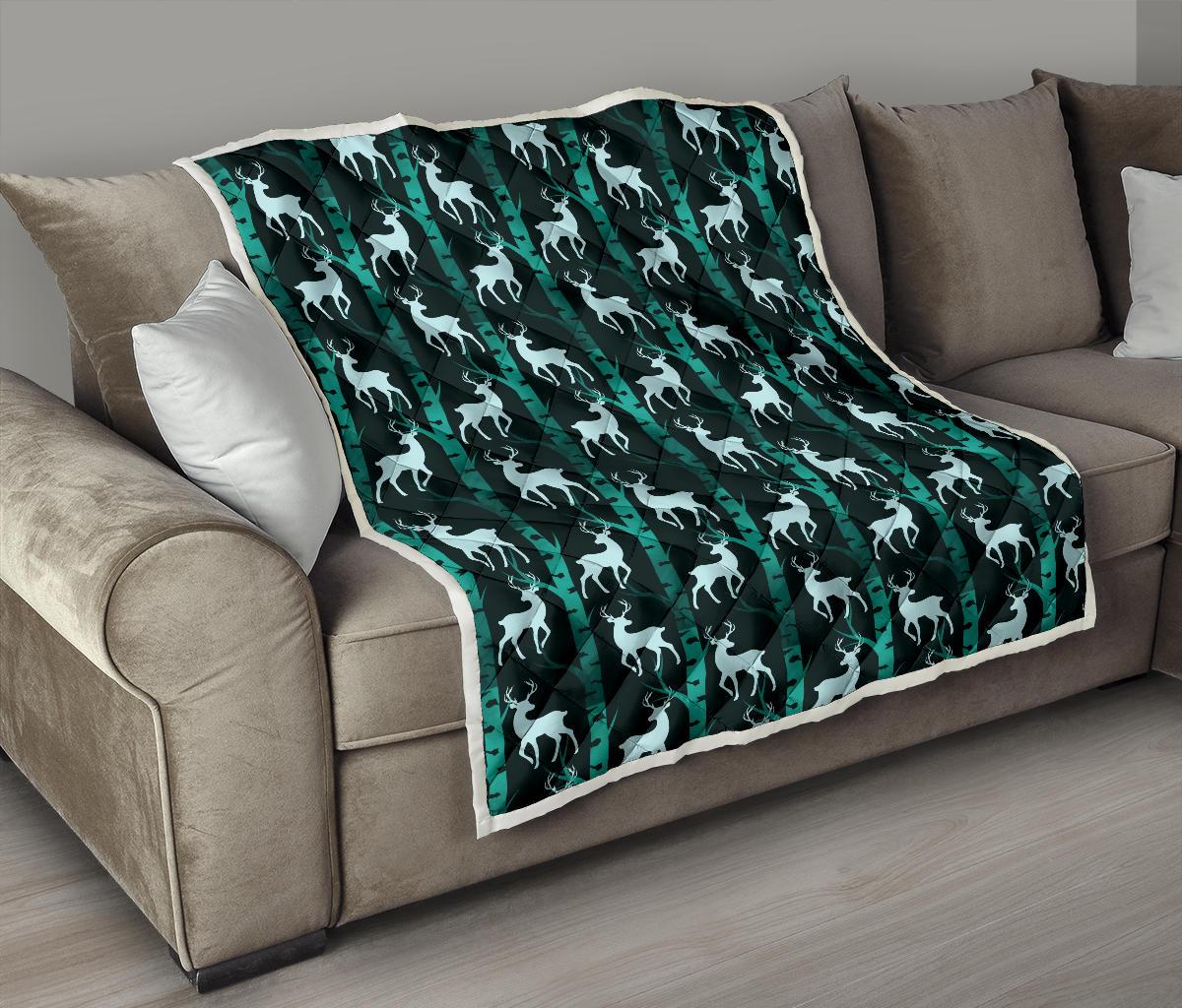 Deer Jungle Print Pattern Premium Quilt-JTAMIGO.COM