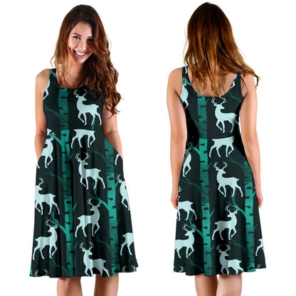 Deer Jungle Print Pattern Sleeveless Dress