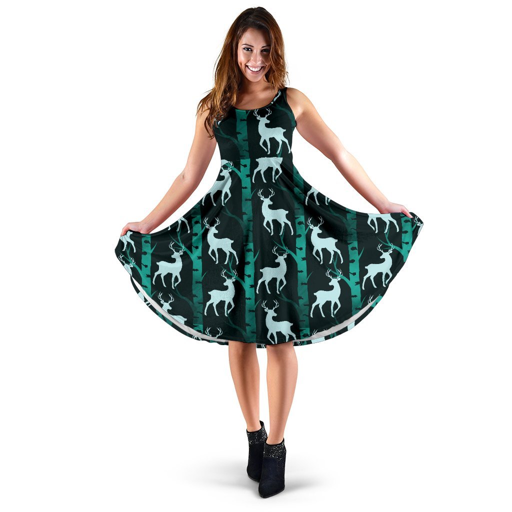 Deer Jungle Print Pattern Sleeveless Dress