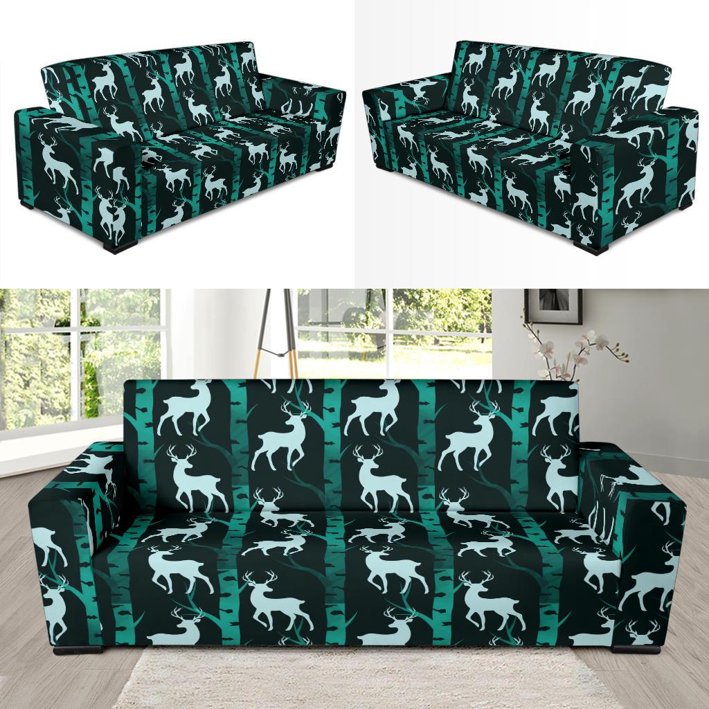 Deer Jungle Print Pattern Sofa Slipcover-JTAMIGO.COM