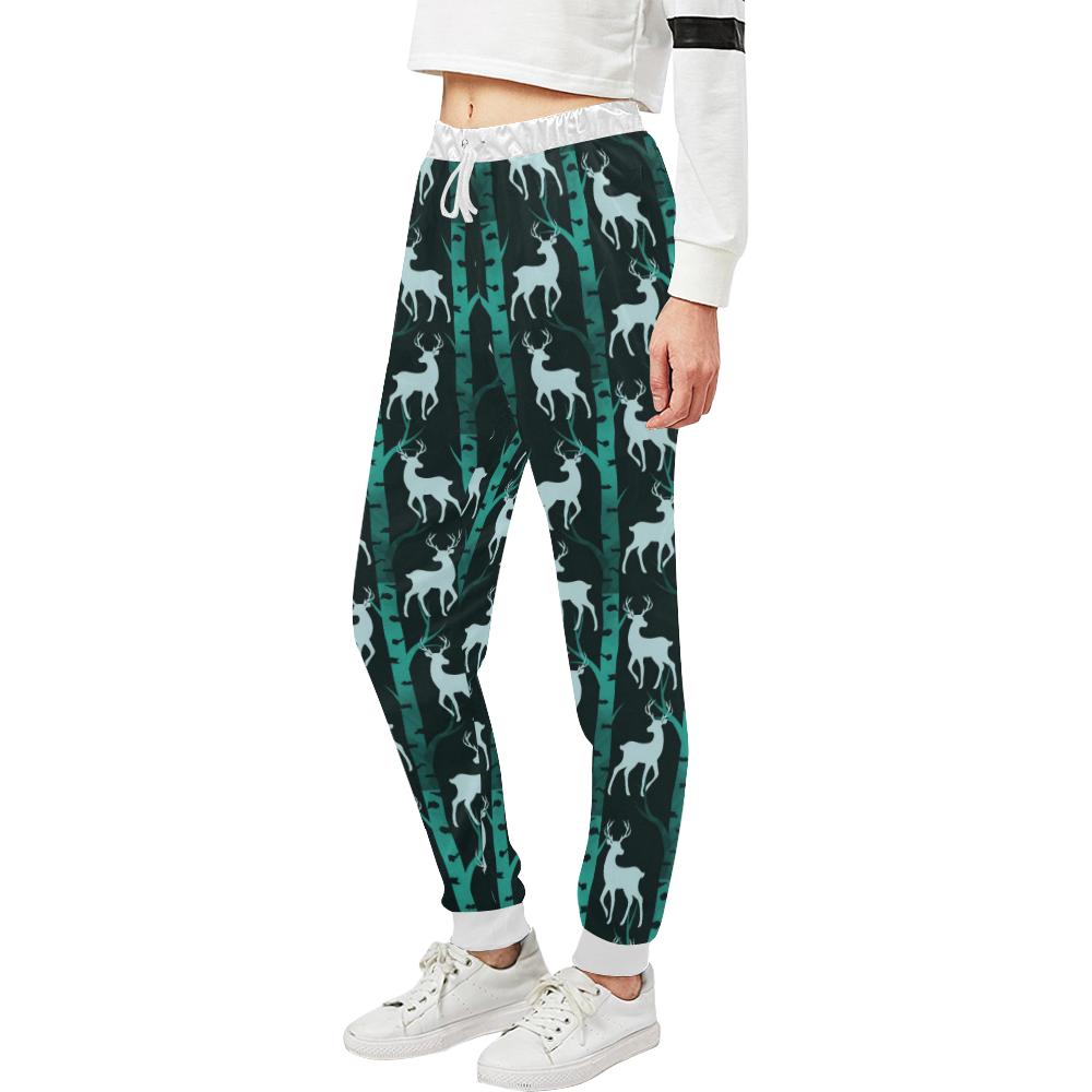 Deer Jungle Print Pattern Unisex Casual Sweatpants (Model L11)-JTAMIGO.COM