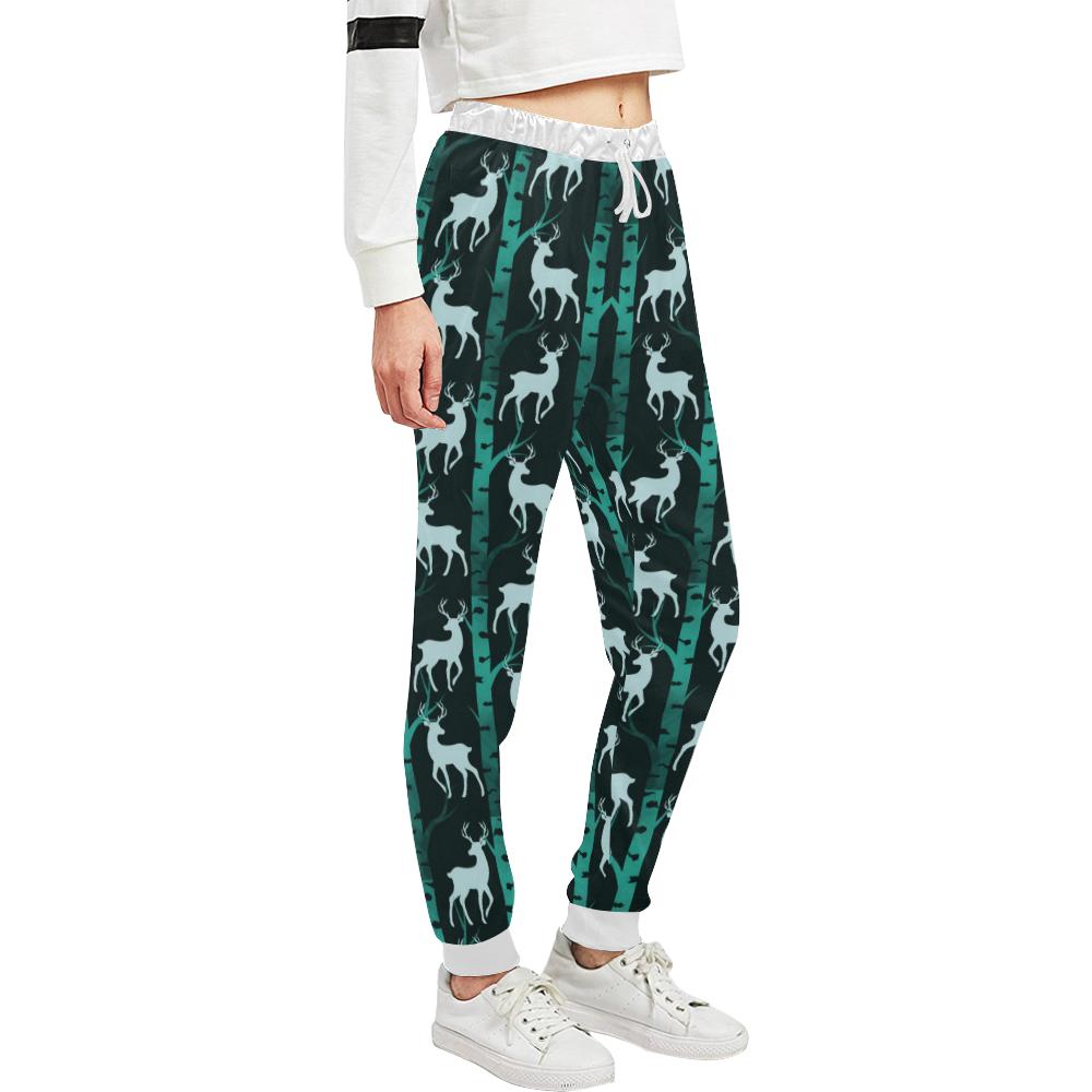 Deer Jungle Print Pattern Unisex Casual Sweatpants (Model L11)-JTAMIGO.COM
