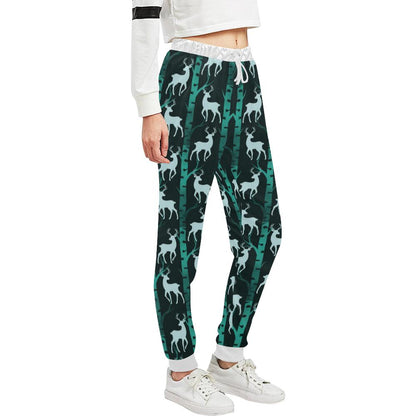 Deer Jungle Print Pattern Unisex Casual Sweatpants (Model L11)-JTAMIGO.COM