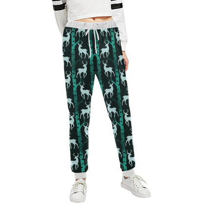 Deer Jungle Print Pattern Unisex Casual Sweatpants (Model L11)-JTAMIGO.COM