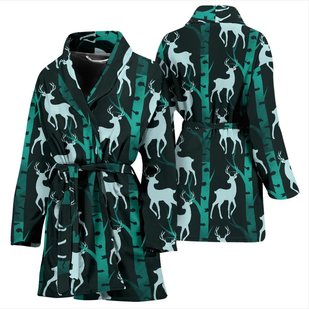 Deer Jungle Print Pattern Women Bath Robe-JTAMIGO.COM