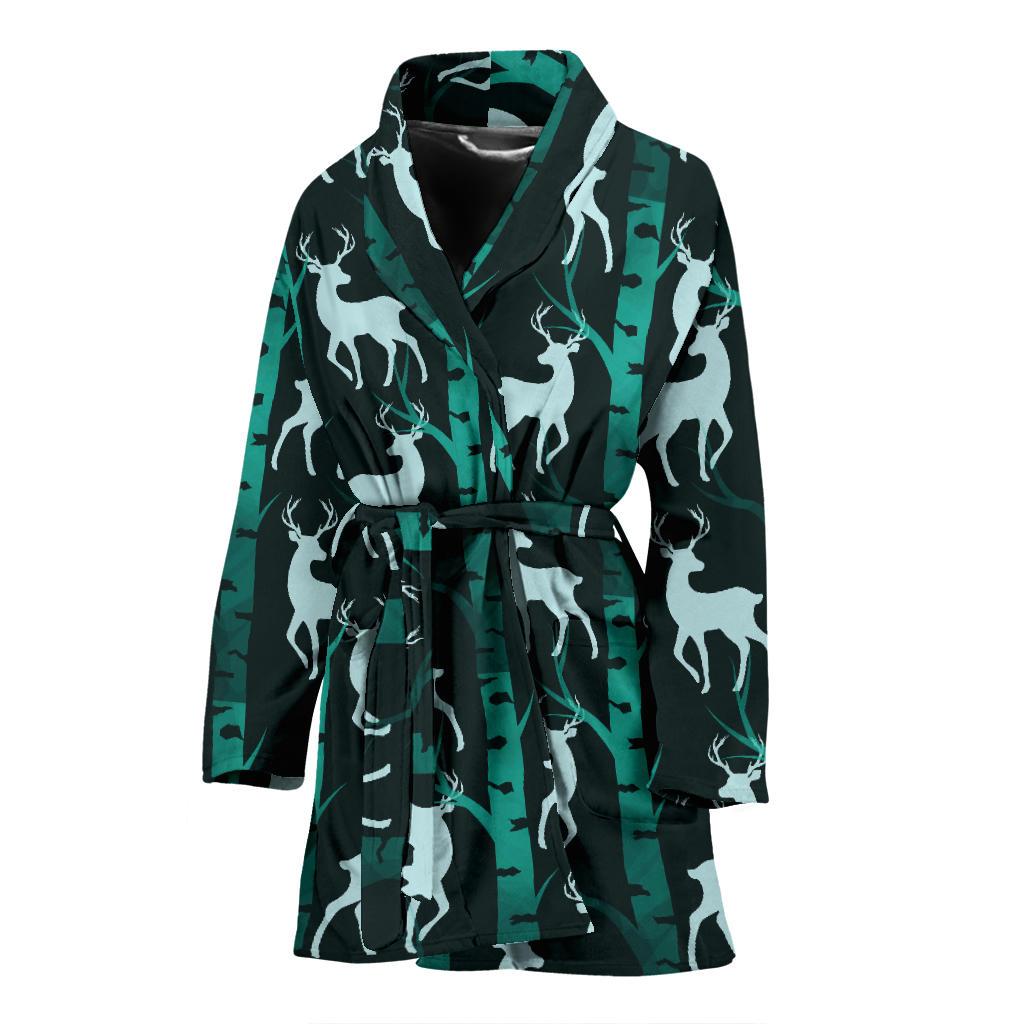 Deer Jungle Print Pattern Women Bath Robe-JTAMIGO.COM
